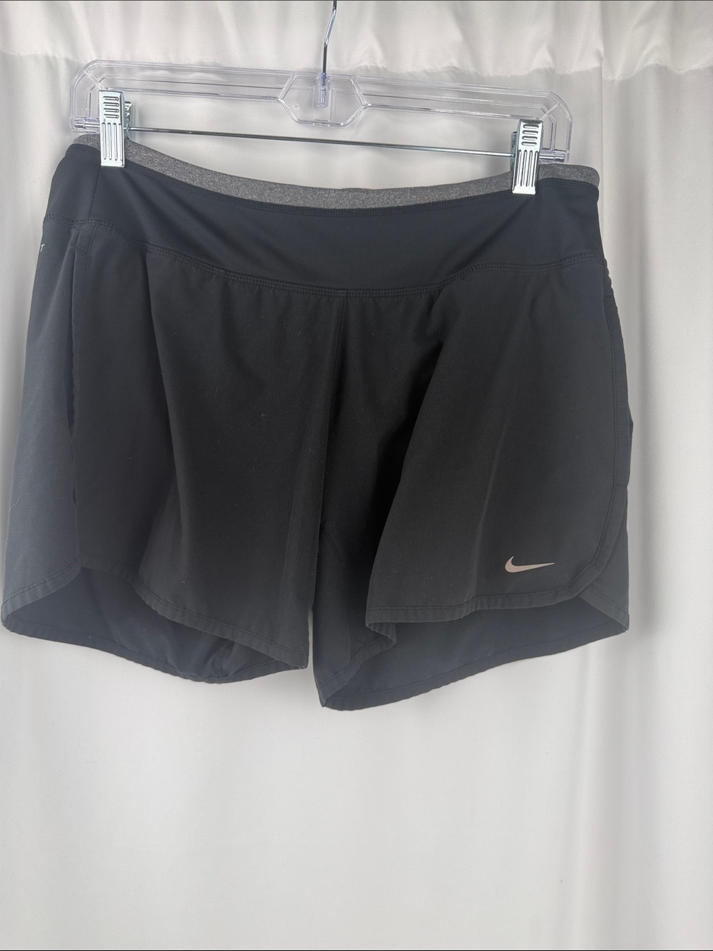 Nike Women's Black Athletic Running Shorts with Silver Swoosh